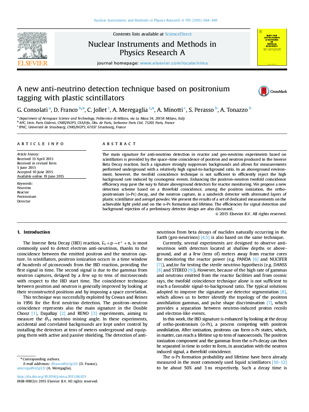 A new anti-neutrino detection technique based on positronium tagging with plastic scintillators