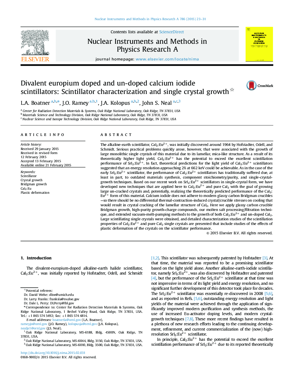 Divalent europium doped and un-doped calcium iodide scintillators: Scintillator characterization and single crystal growth