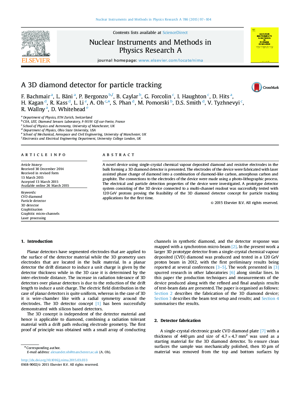 A 3D diamond detector for particle tracking