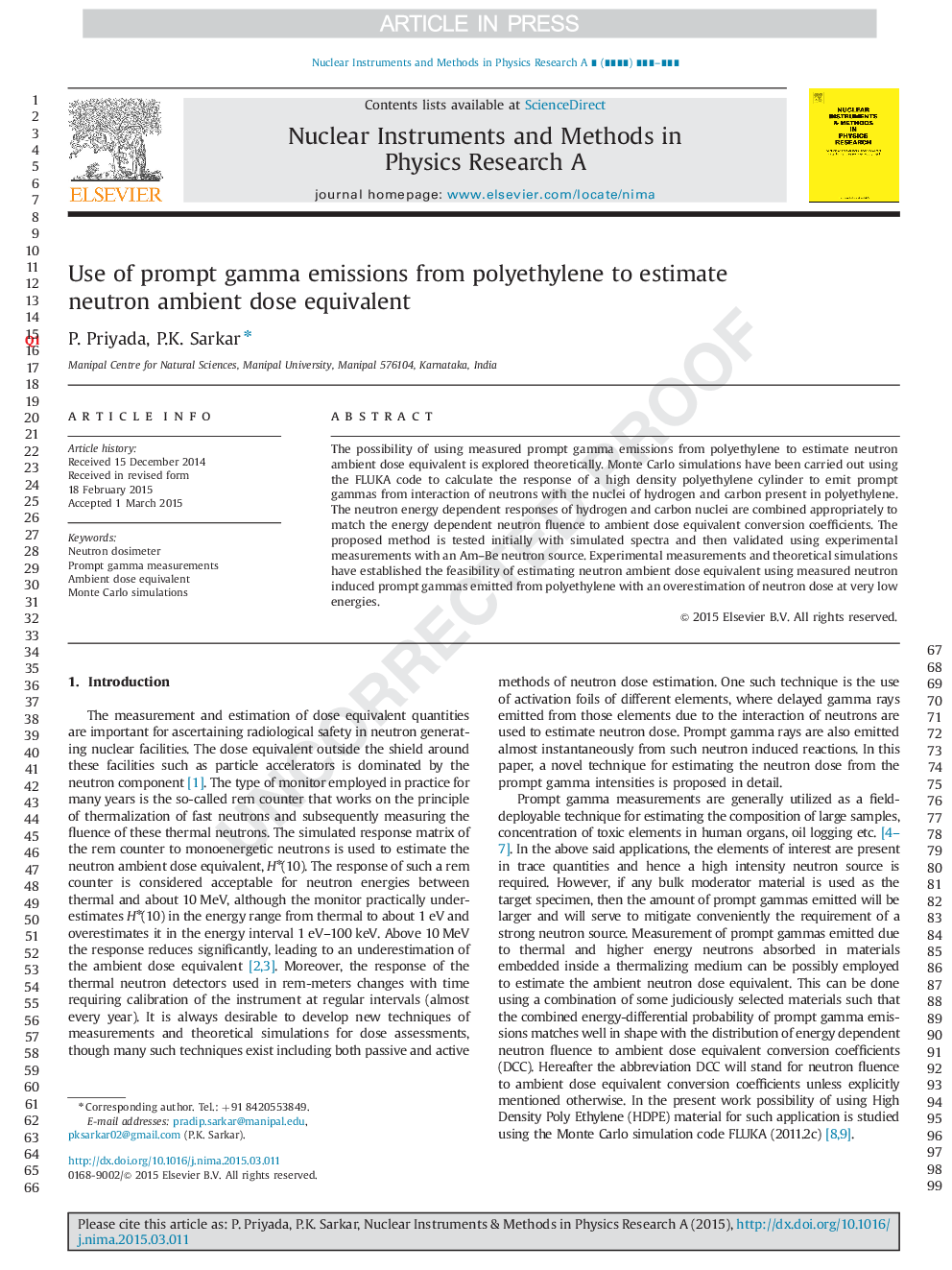 Use of prompt gamma emissions from polyethylene to estimate neutron ambient dose equivalent