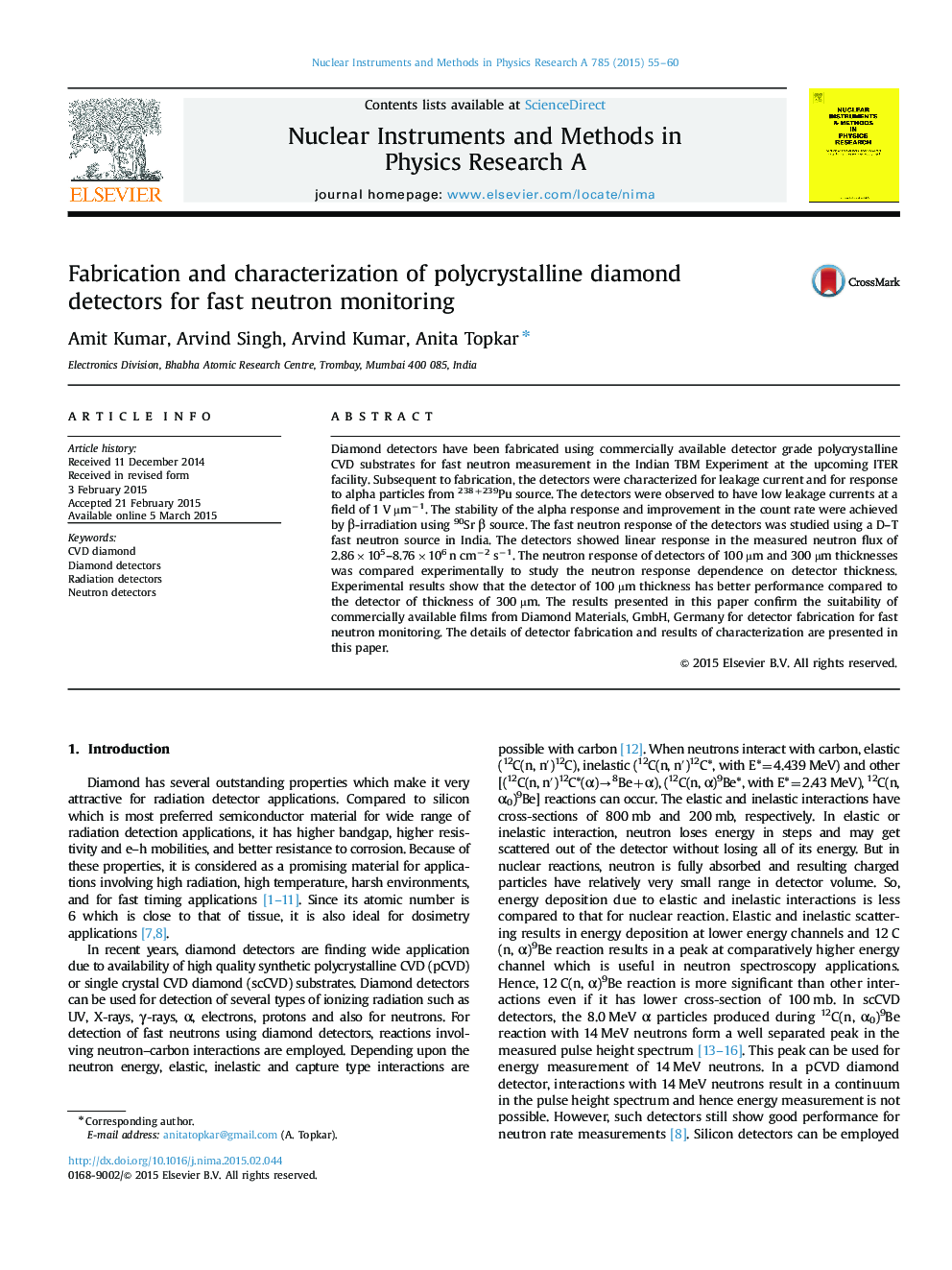 Fabrication and characterization of polycrystalline diamond detectors for fast neutron monitoring