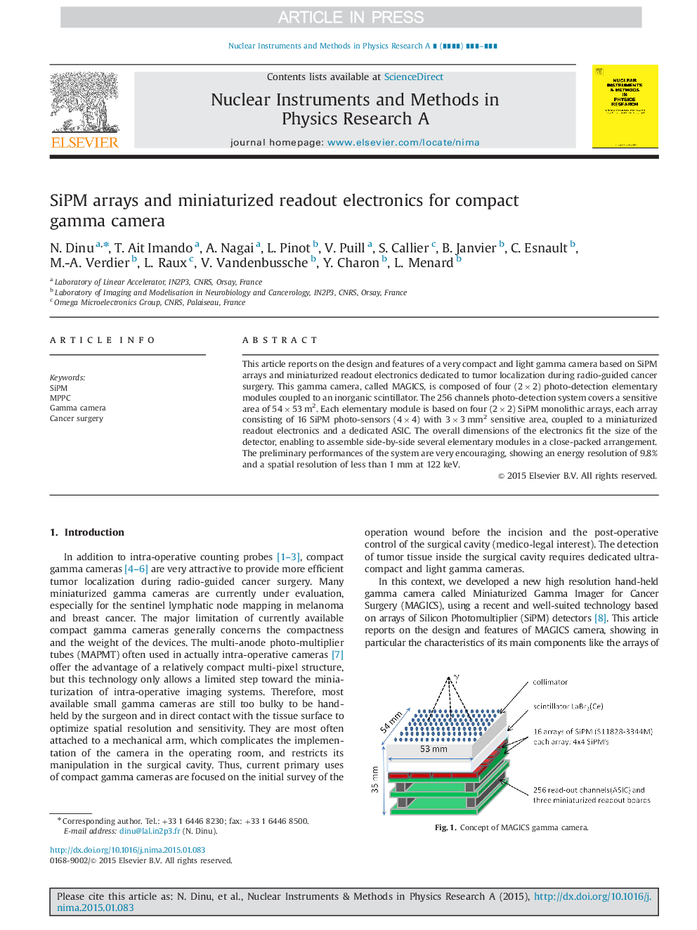 SiPM arrays and miniaturized readout electronics for compact gamma camera