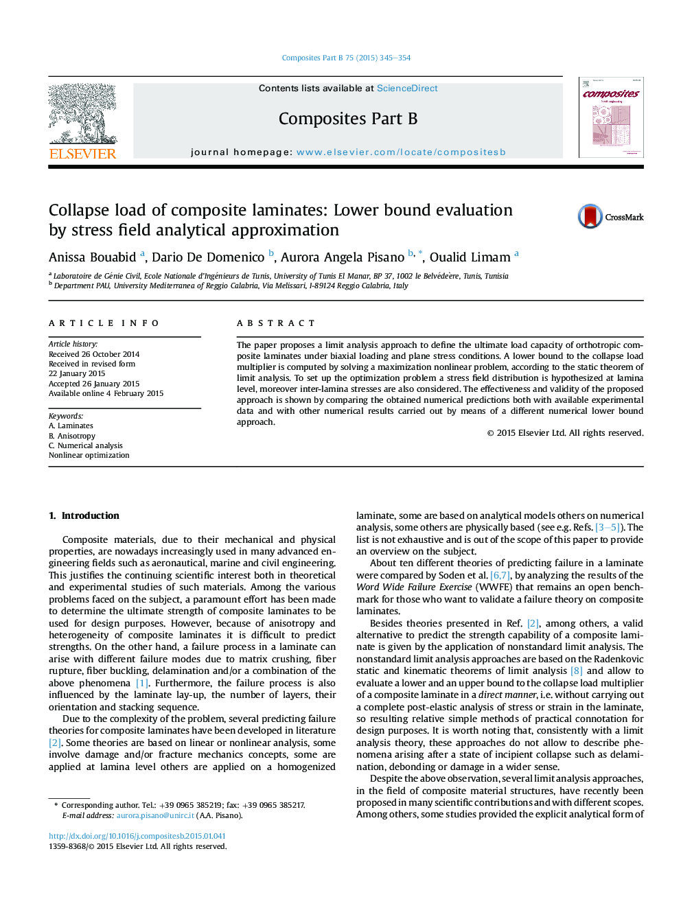 Collapse load of composite laminates: Lower bound evaluation byÂ stress field analytical approximation