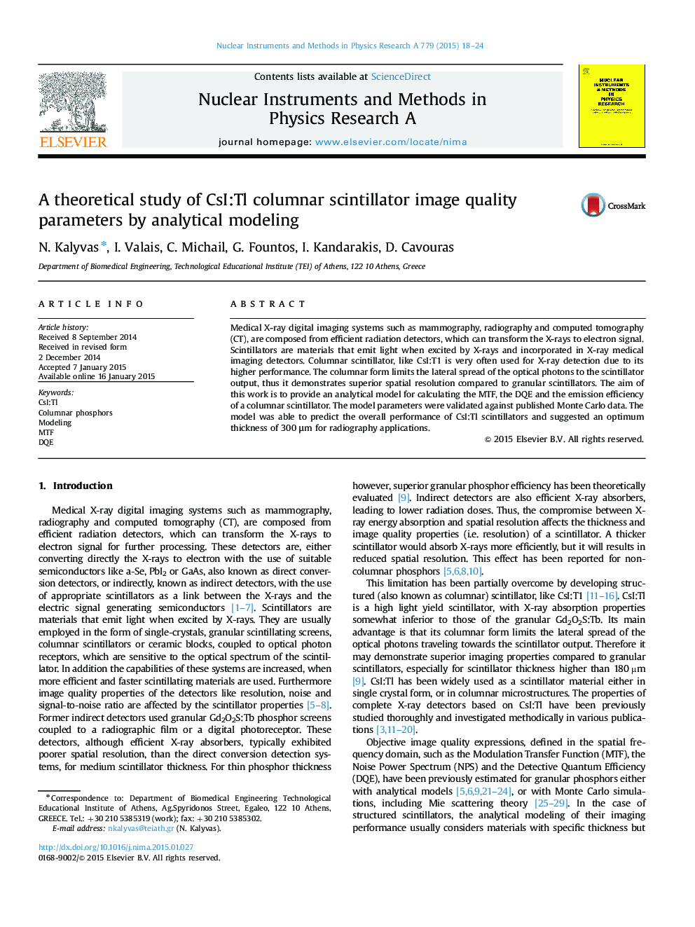 A theoretical study of CsI:Tl columnar scintillator image quality parameters by analytical modeling