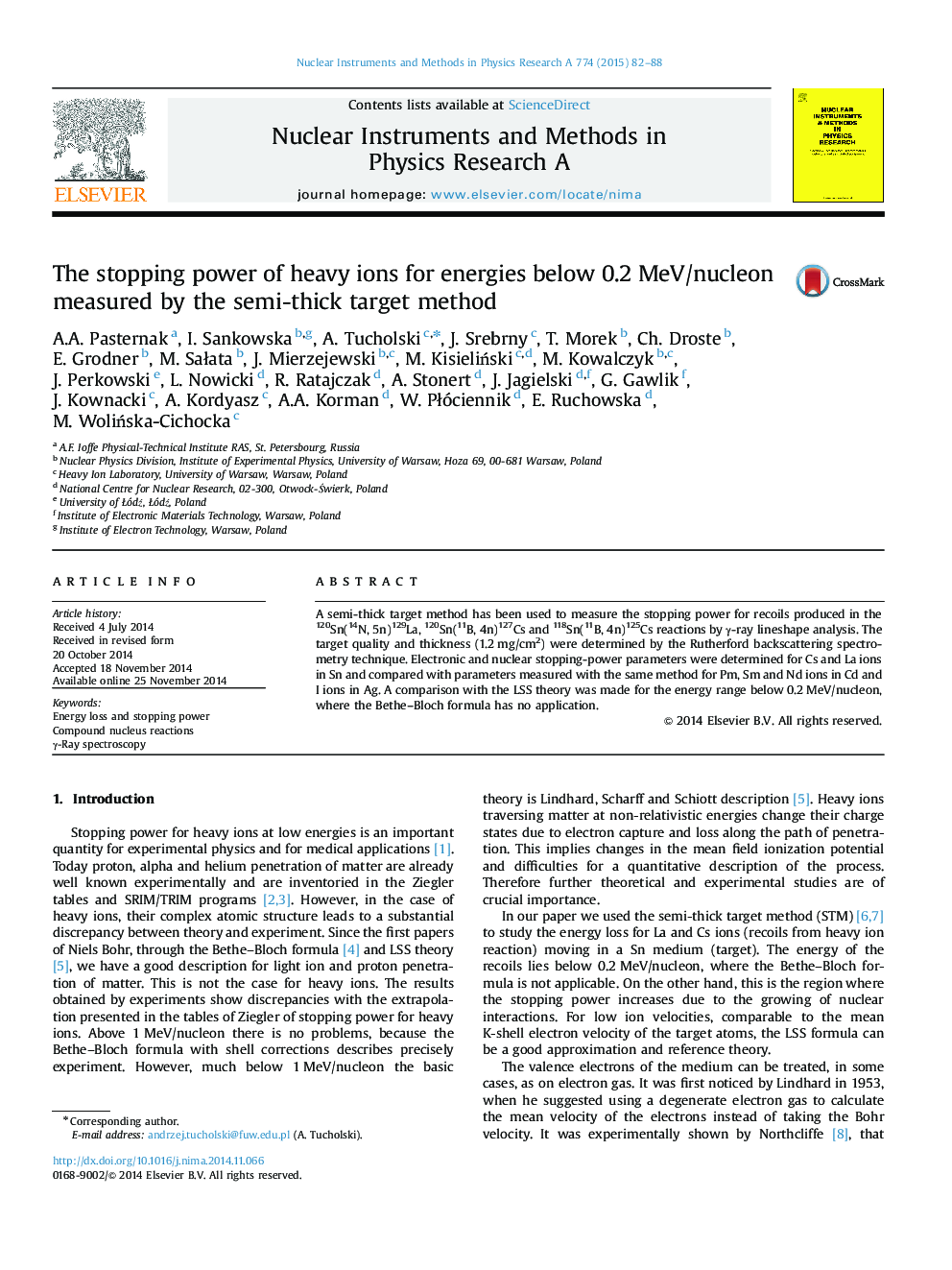 The stopping power of heavy ions for energies below 0.2Â MeV/nucleon measured by the semi-thick target method