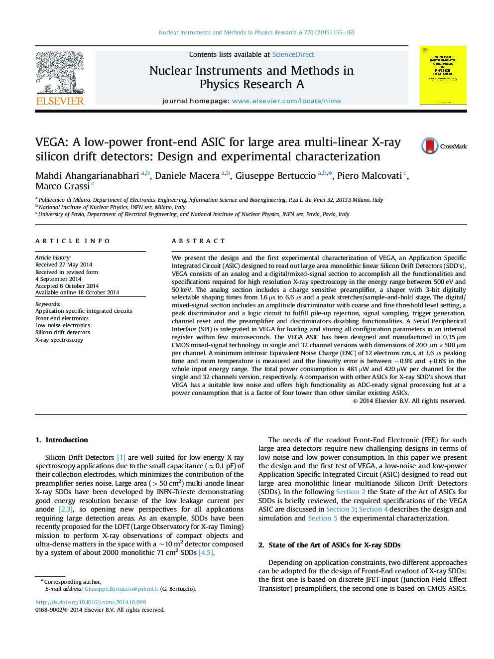 VEGA: A low-power front-end ASIC for large area multi-linear X-ray silicon drift detectors: Design and experimental characterization