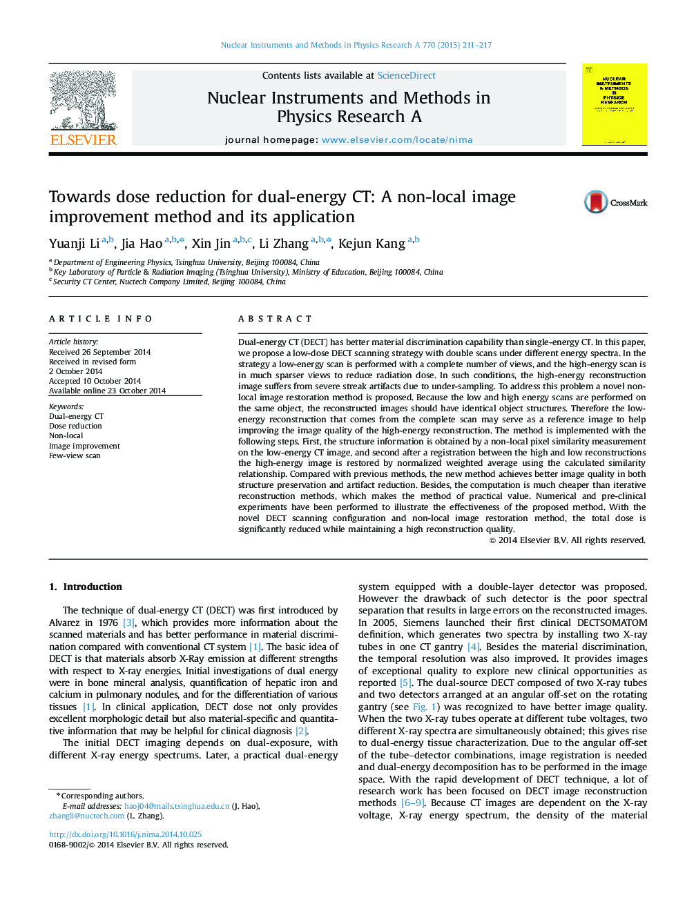 Towards dose reduction for dual-energy CT: A non-local image improvement method and its application