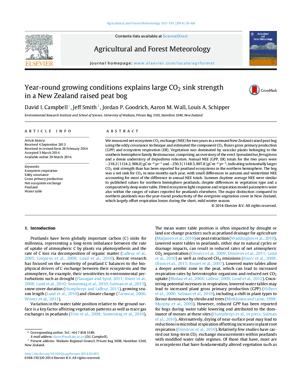 Year-round growing conditions explains large CO2 sink strength in a New Zealand raised peat bog