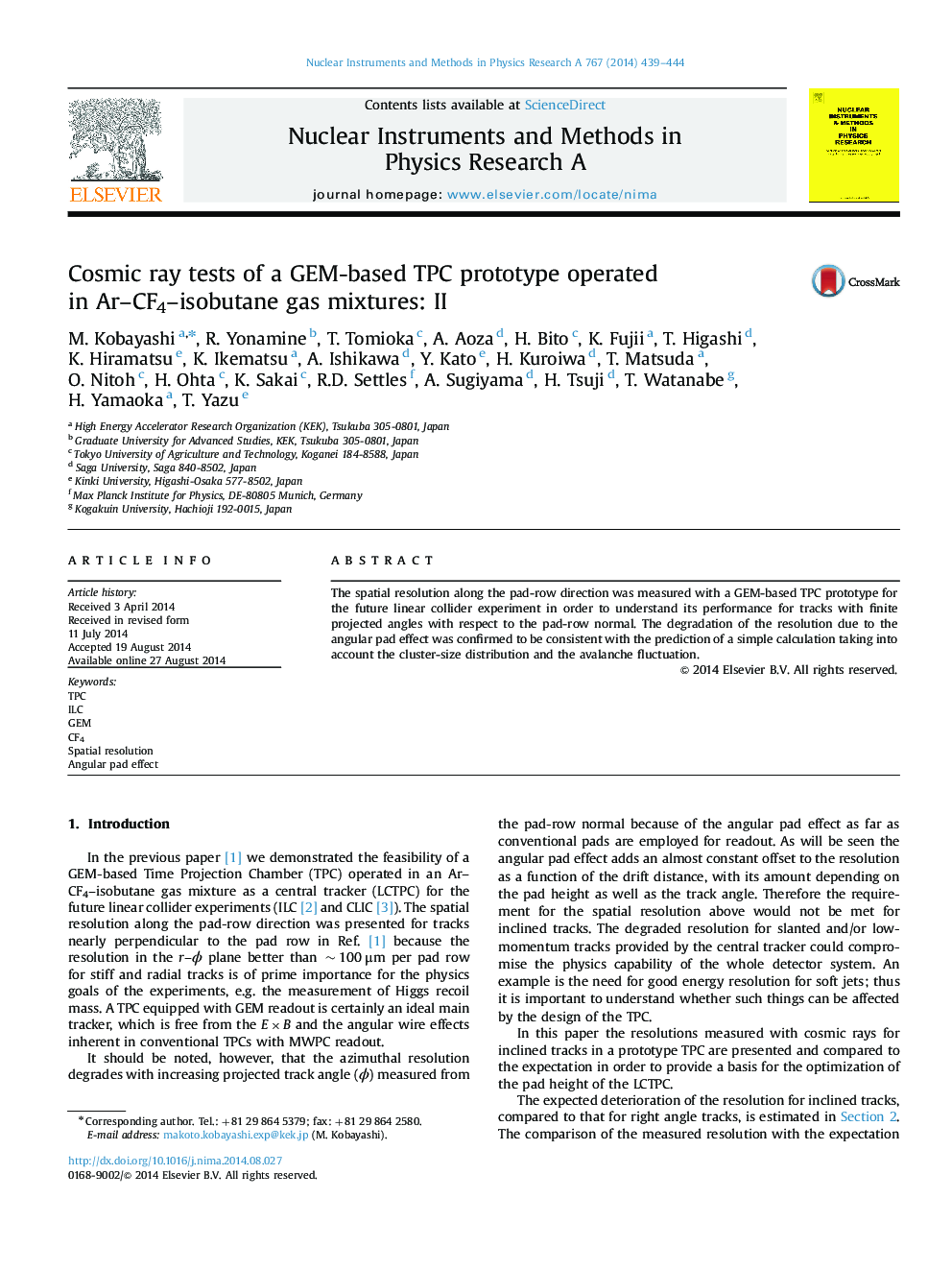 عکس صفحه اول مقاله: Cosmic ray tests of a GEM-based TPC prototype operated in Ar-CF4-isobutane gas mixtures: II Cosmic ray tests of a GEM-based TPC prototype operated in Ar-CF4-isobutane gas mixtures: II