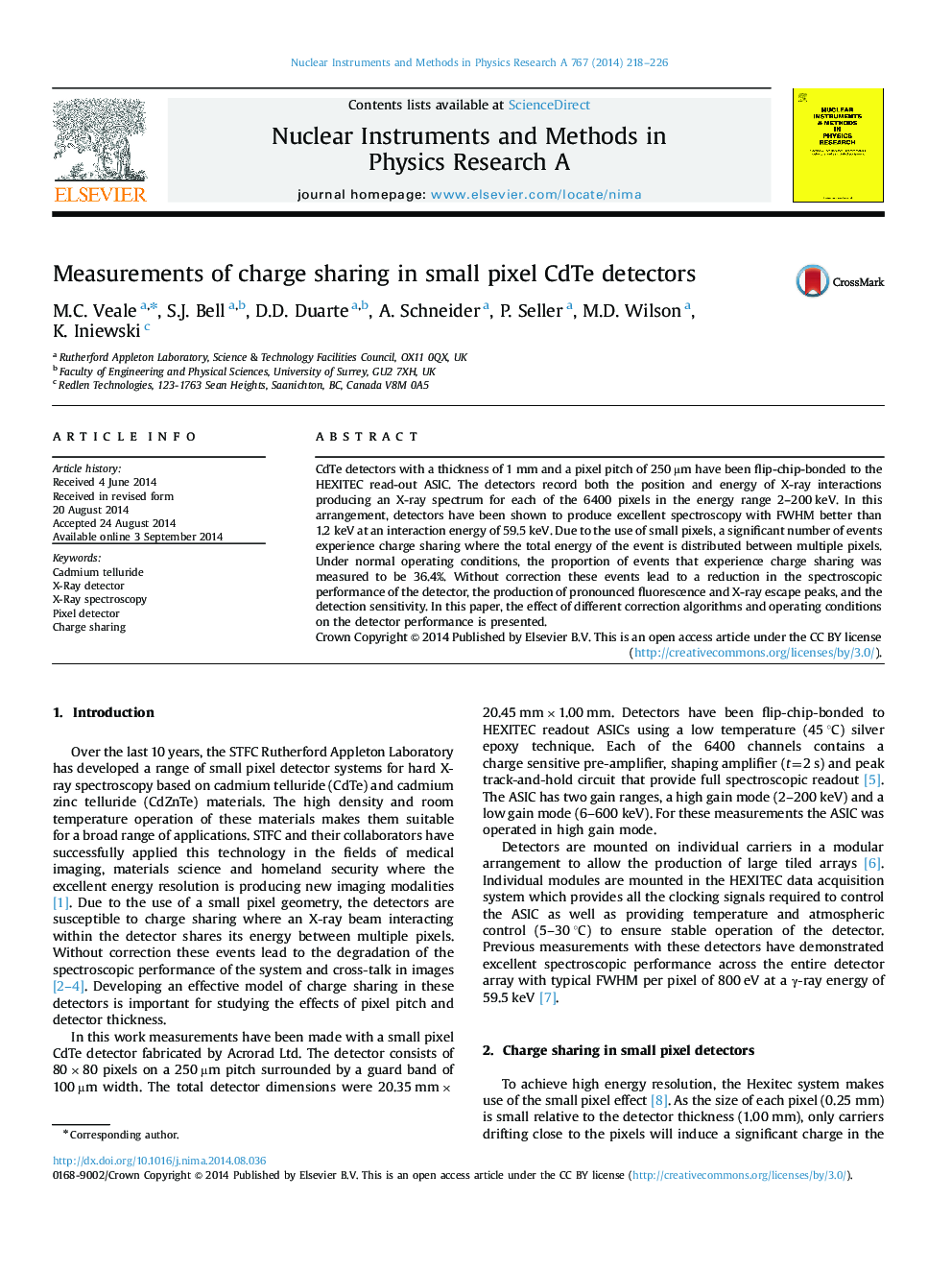 Measurements of charge sharing in small pixel CdTe detectors