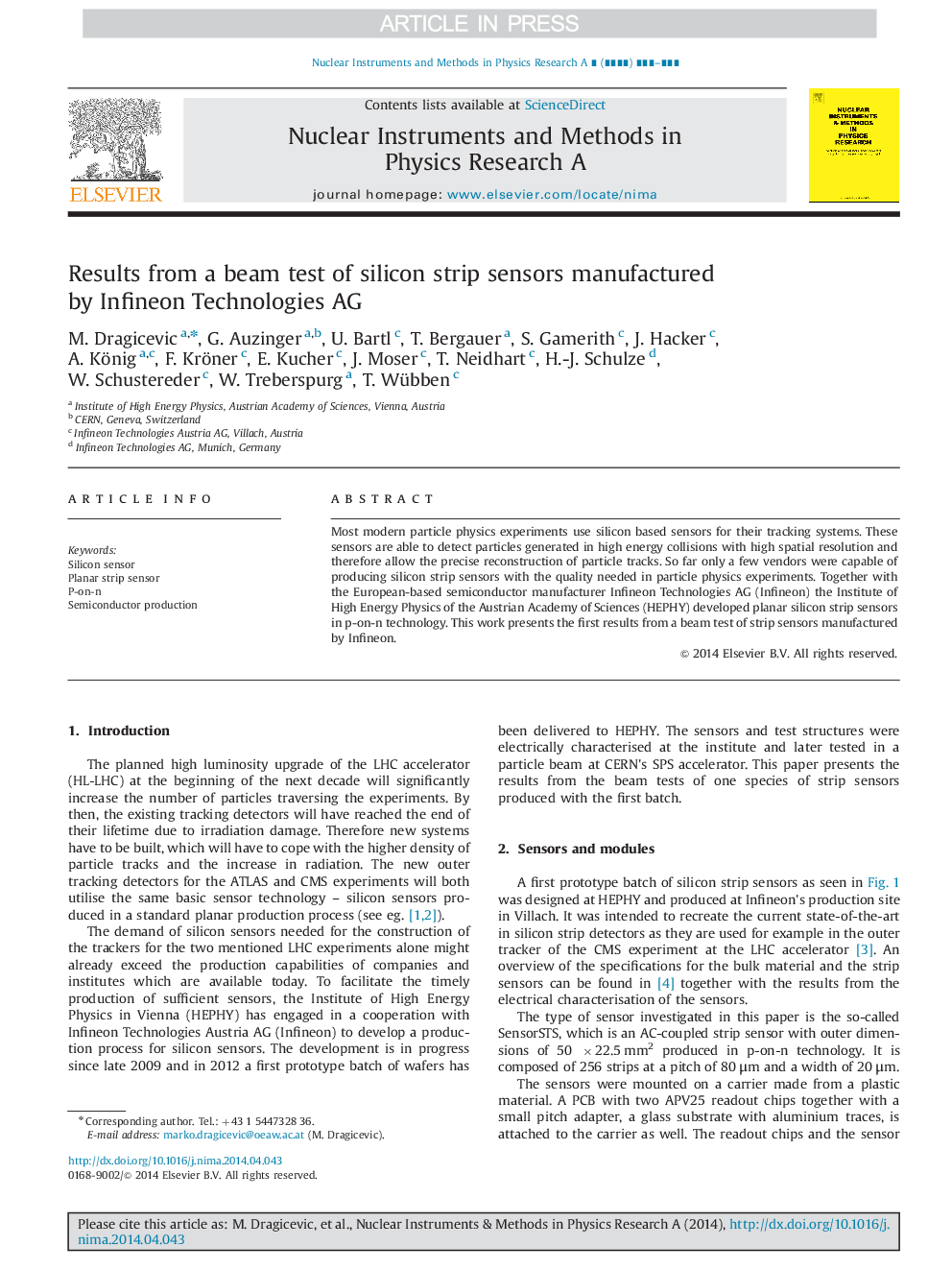 Results from a beam test of silicon strip sensors manufactured by Infineon Technologies AG