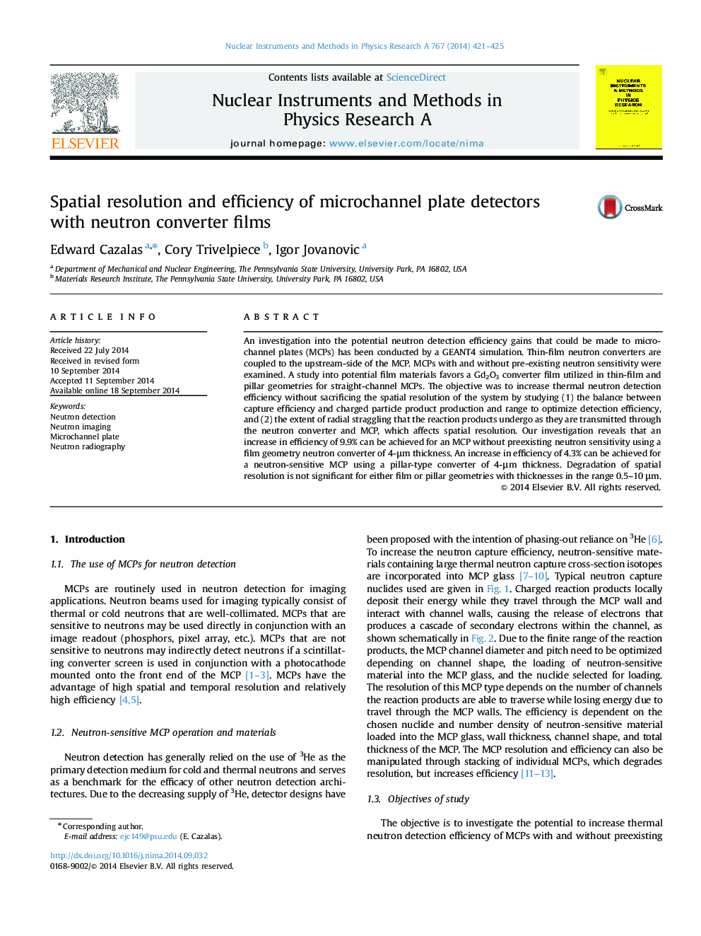 Spatial resolution and efficiency of microchannel plate detectors with neutron converter films