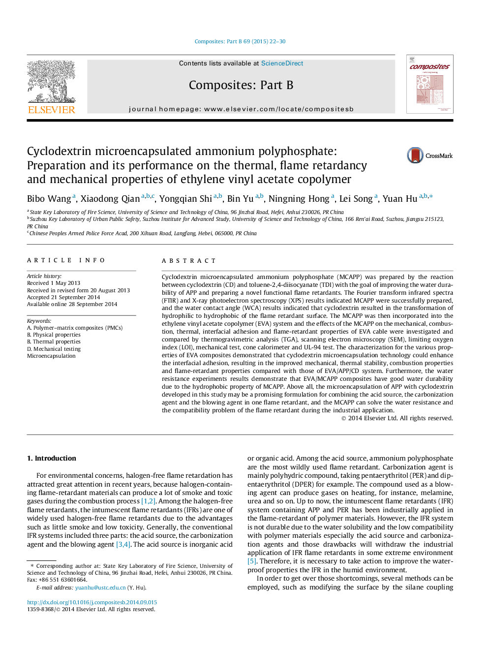 Cyclodextrin microencapsulated ammonium polyphosphate: Preparation and its performance on the thermal, flame retardancy and mechanical properties of ethylene vinyl acetate copolymer