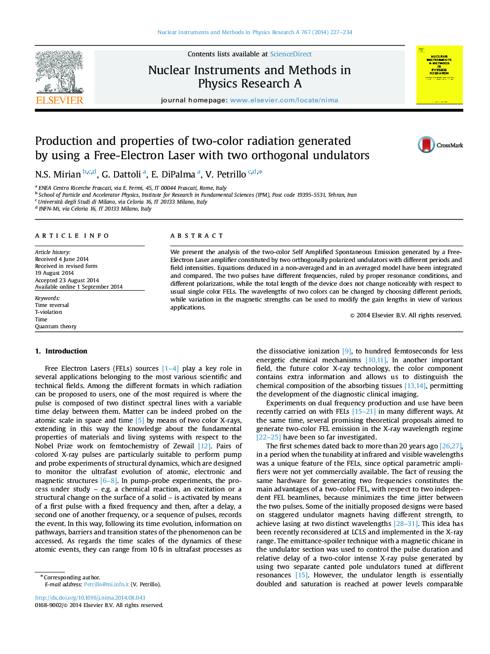 Production and properties of two-color radiation generated by using a Free-Electron Laser with two orthogonal undulators