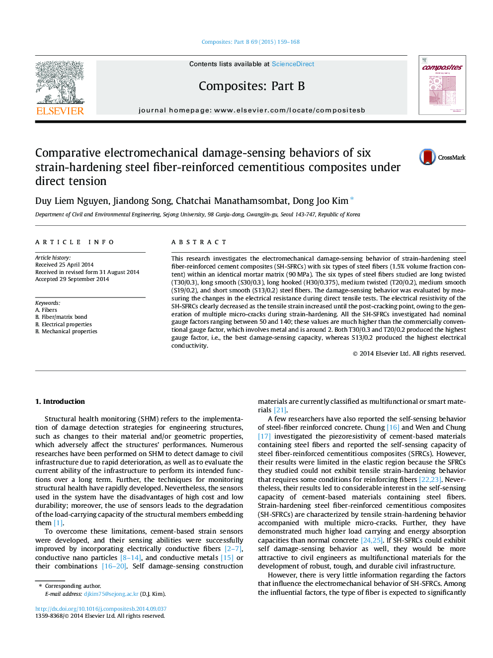 Comparative electromechanical damage-sensing behaviors of six strain-hardening steel fiber-reinforced cementitious composites under direct tension