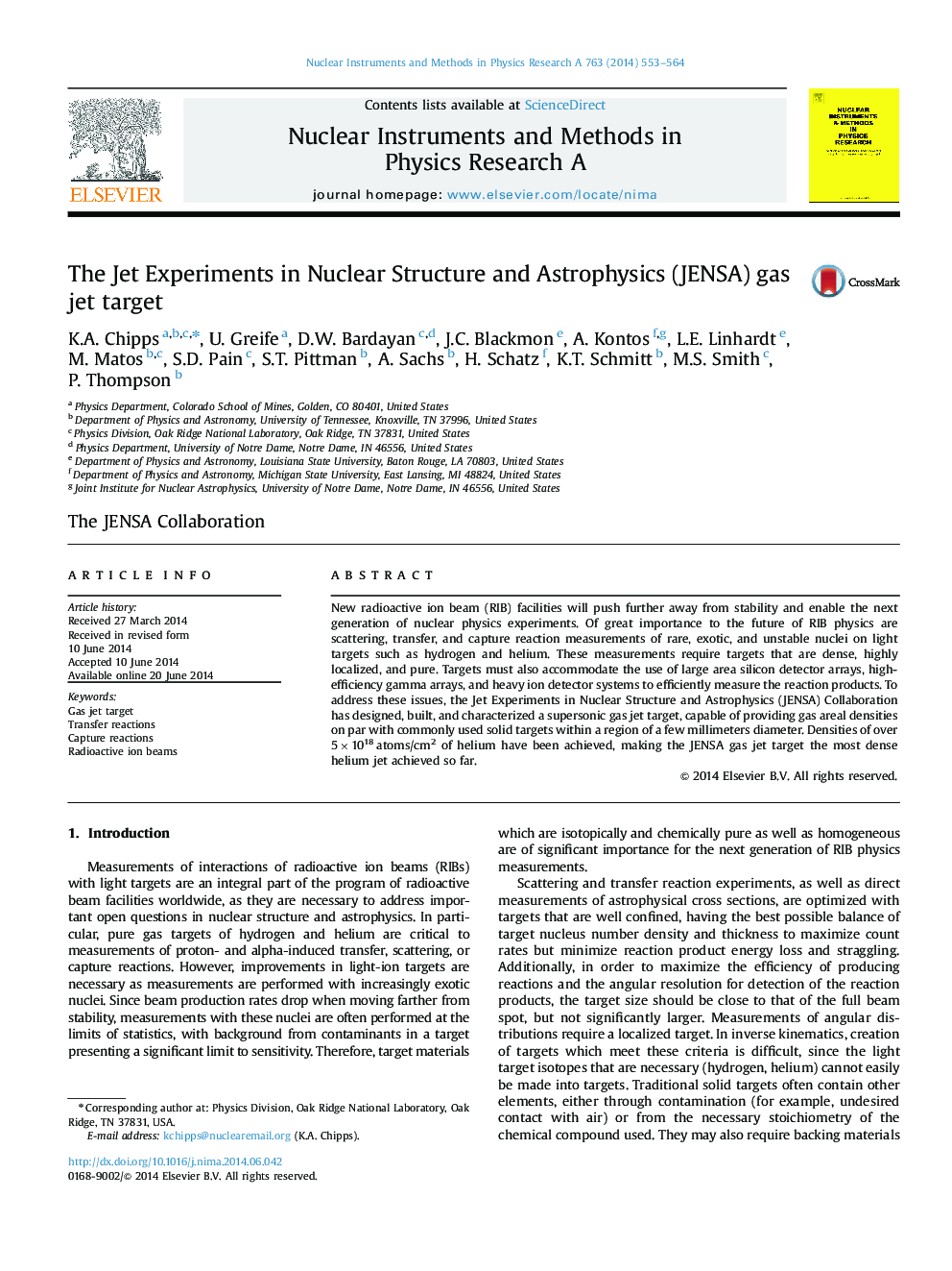 The Jet Experiments in Nuclear Structure and Astrophysics (JENSA) gas jet target