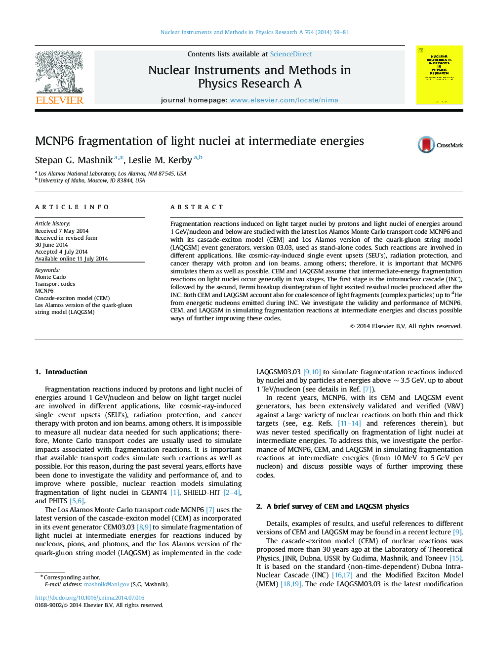 MCNP6 fragmentation of light nuclei at intermediate energies