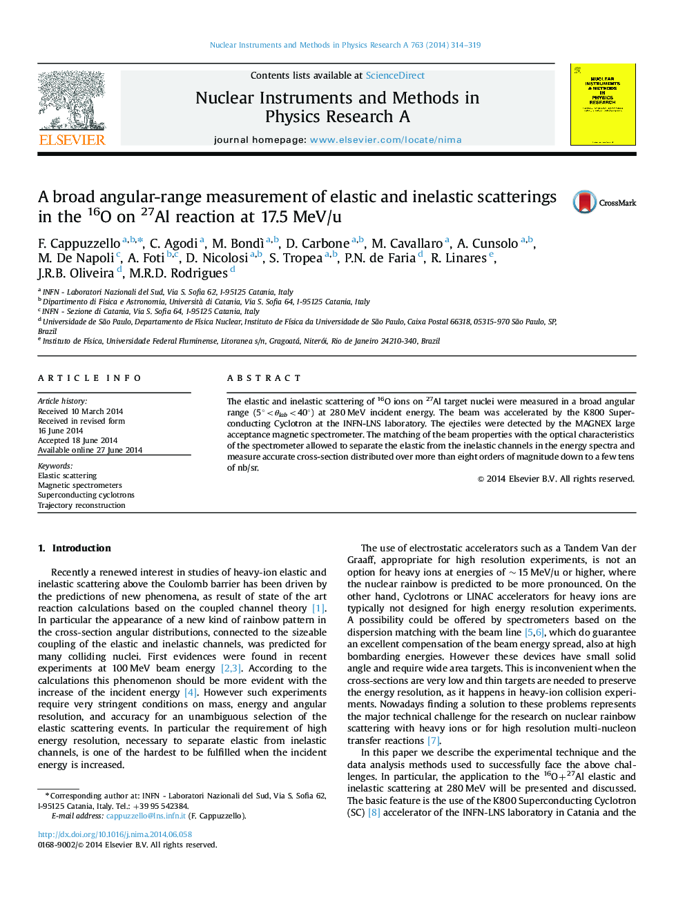 A broad angular-range measurement of elastic and inelastic scatterings in the 16O on 27Al reaction at 17.5Â MeV/u