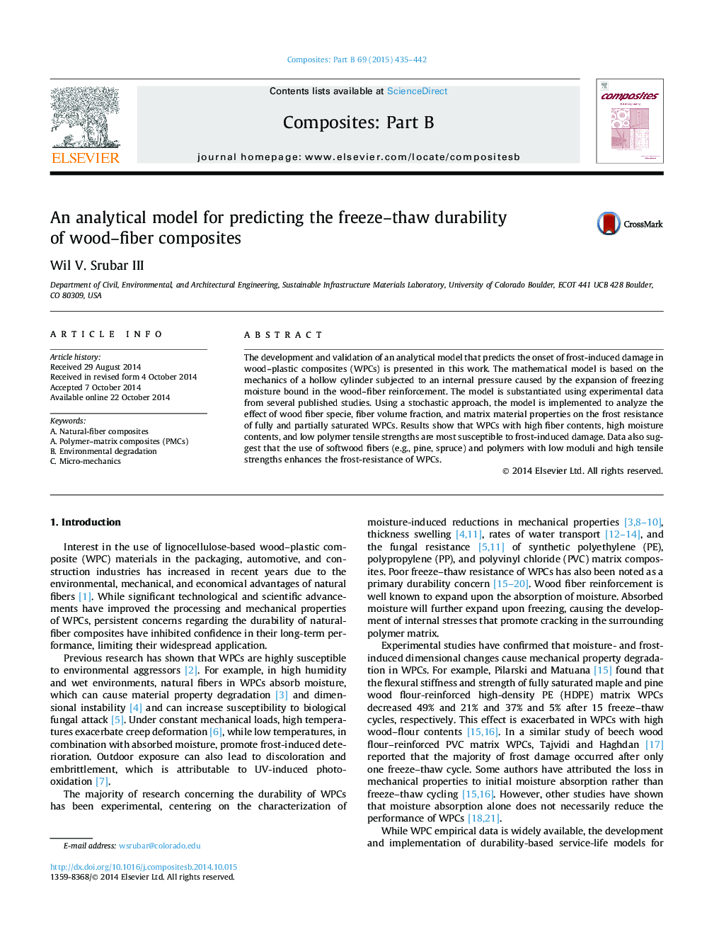 An analytical model for predicting the freeze–thaw durability of wood–fiber composites