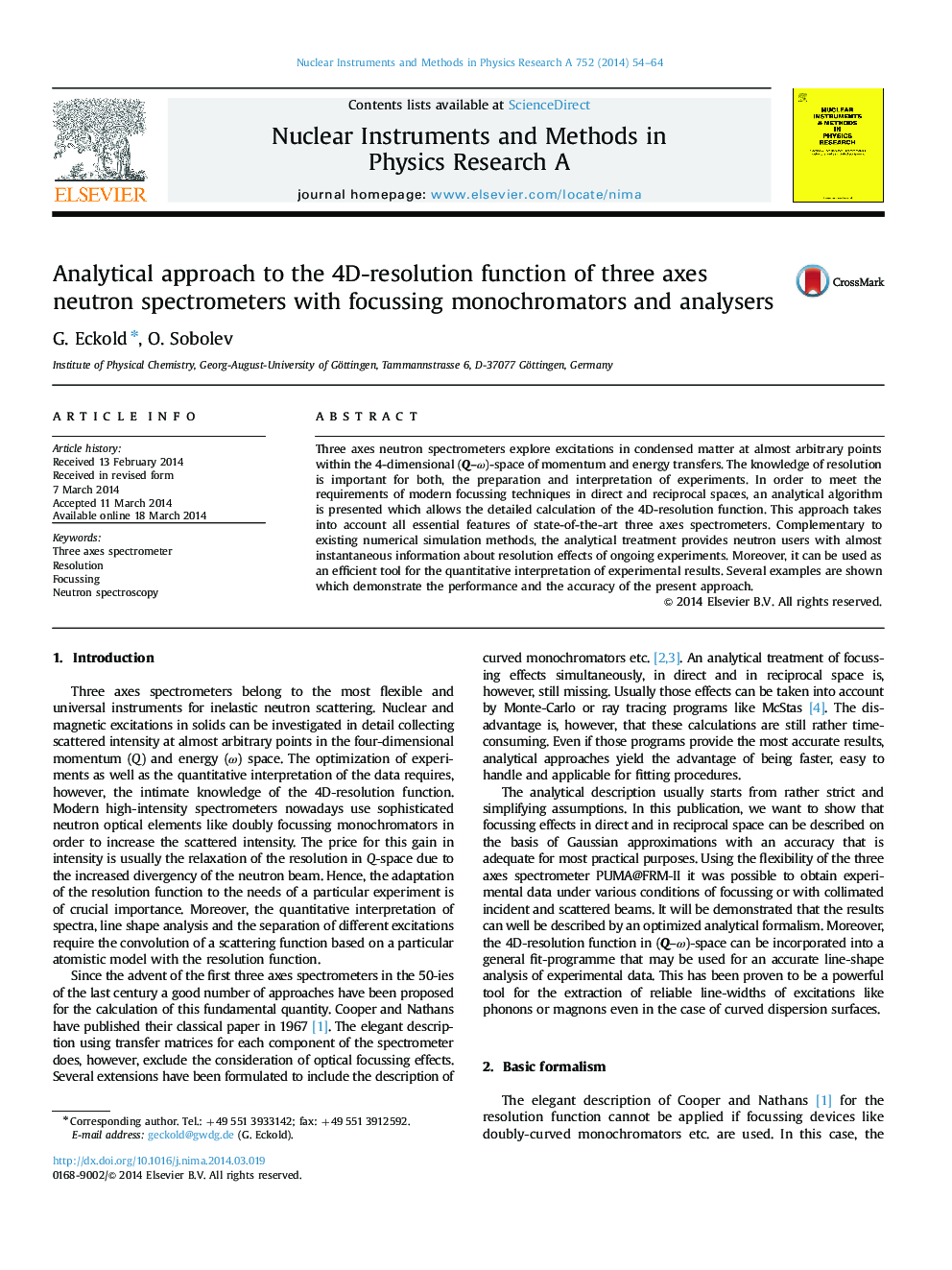 Analytical approach to the 4D-resolution function of three axes neutron spectrometers with focussing monochromators and analysers