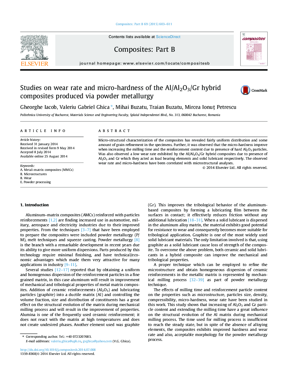 Studies on wear rate and micro-hardness of the Al/Al2O3/Gr hybrid composites produced via powder metallurgy