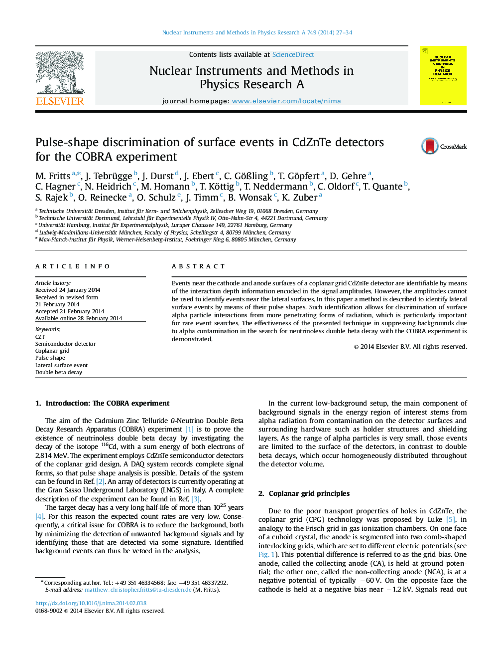 Pulse-shape discrimination of surface events in CdZnTe detectors for the COBRA experiment