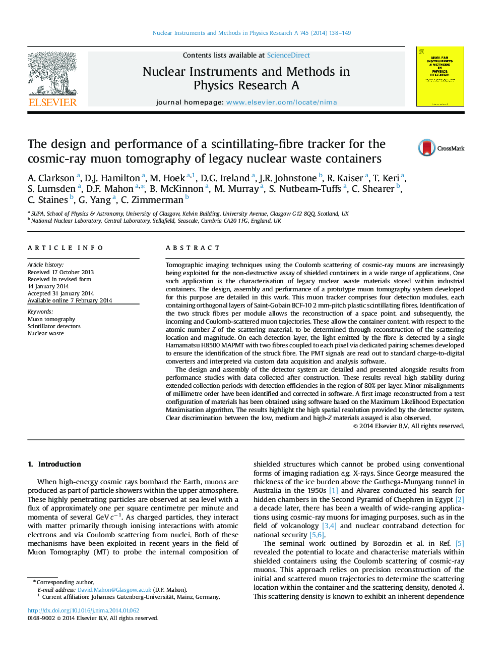 The design and performance of a scintillating-fibre tracker for the cosmic-ray muon tomography of legacy nuclear waste containers