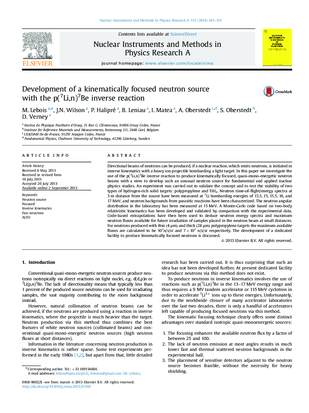 عکس صفحه اول مقاله: Development of a kinematically focused neutron source with the p(7Li,n)7Be inverse reaction Development of a kinematically focused neutron source with the p(7Li,n)7Be inverse reaction