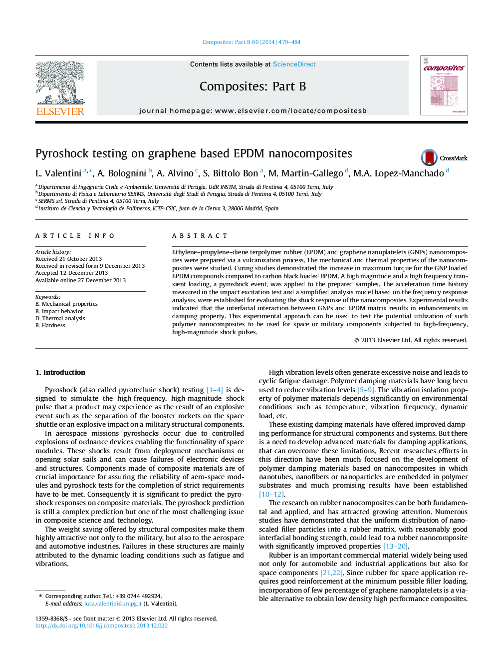 Pyroshock testing on graphene based EPDM nanocomposites