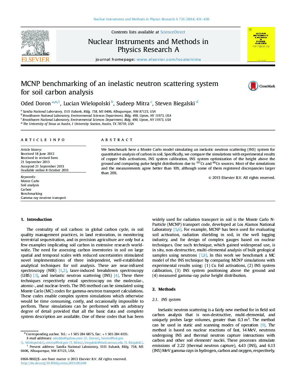 MCNP benchmarking of an inelastic neutron scattering system for soil carbon analysis