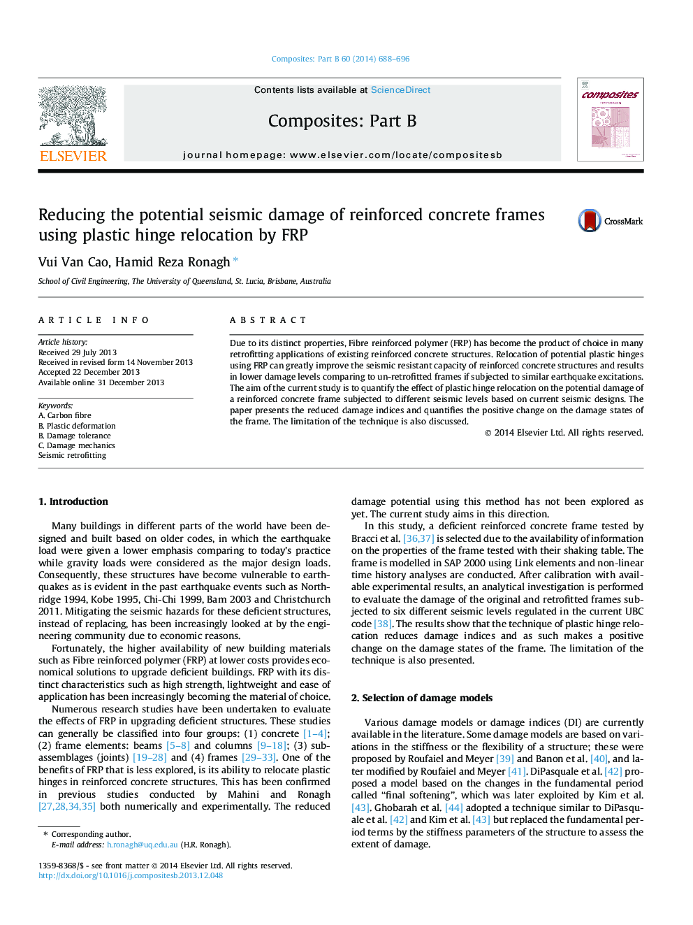 Reducing the potential seismic damage of reinforced concrete frames using plastic hinge relocation by FRP