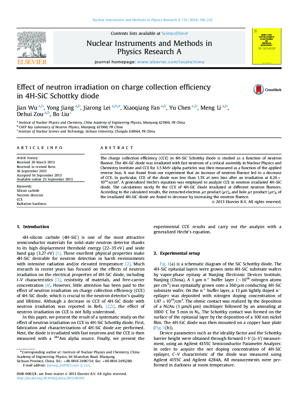 Effect of neutron irradiation on charge collection efficiency in 4H-SiC Schottky diode