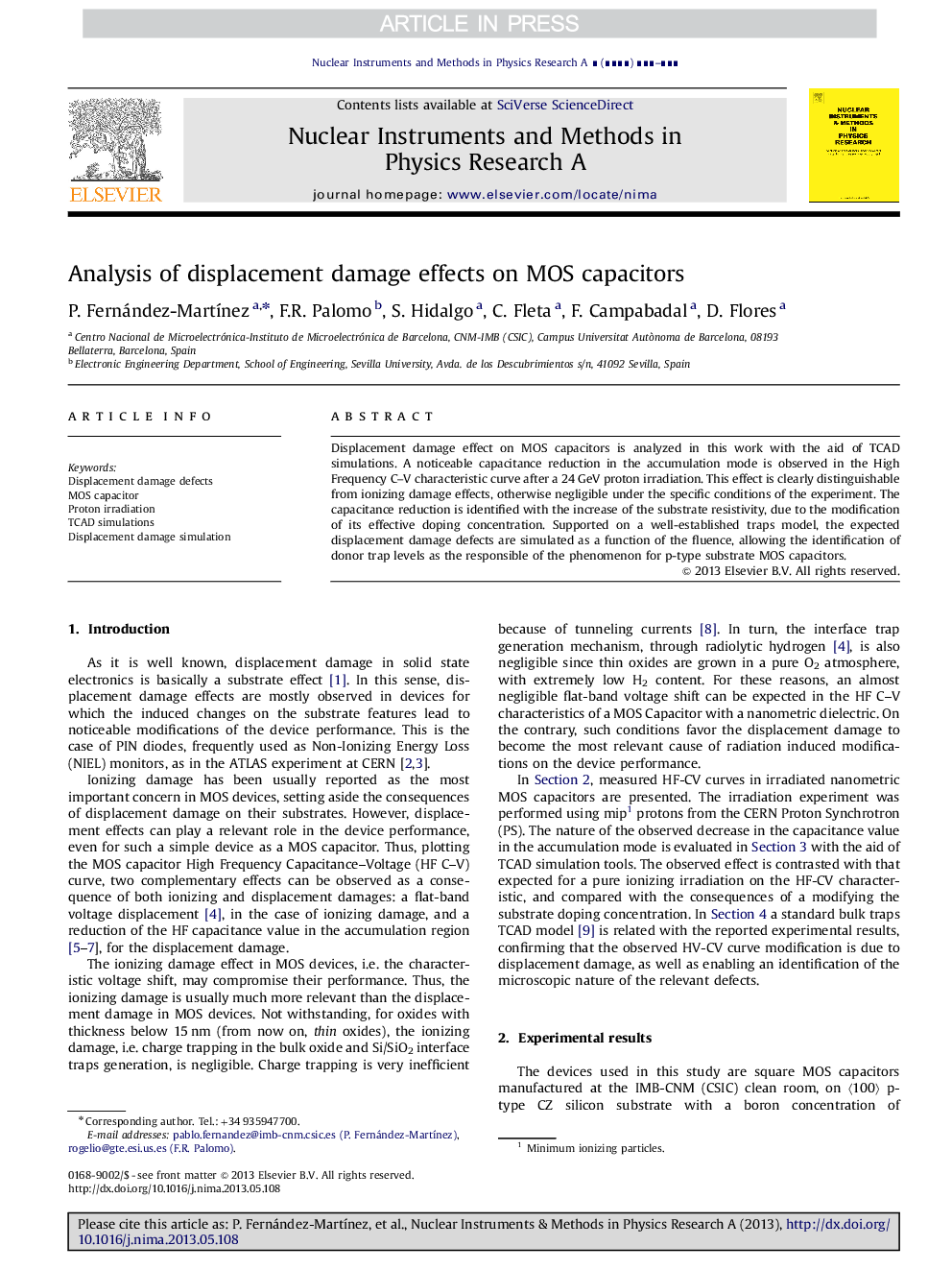 Analysis of displacement damage effects on MOS capacitors