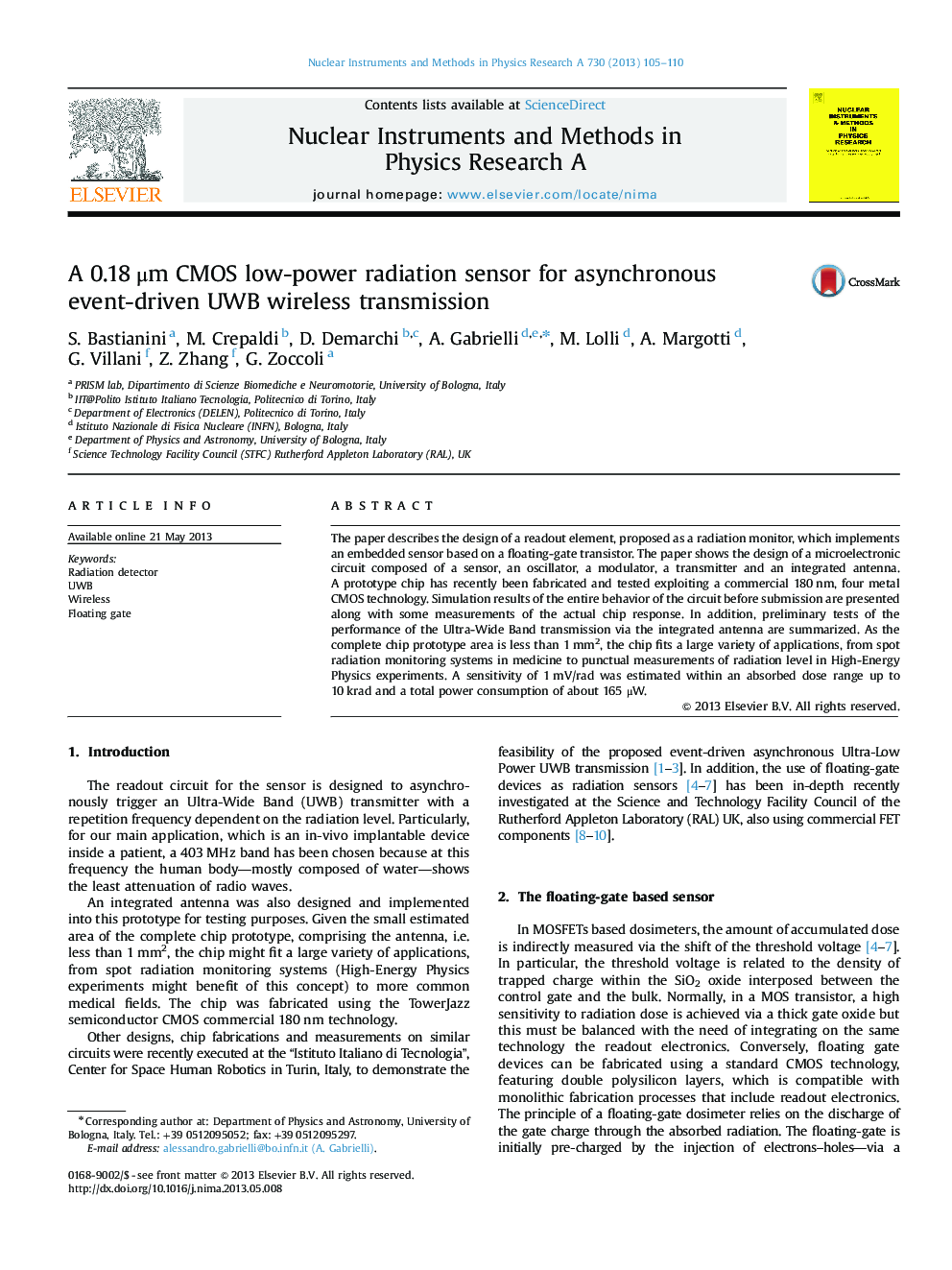 A 0.18Â Î¼m CMOS low-power radiation sensor for asynchronous event-driven UWB wireless transmission