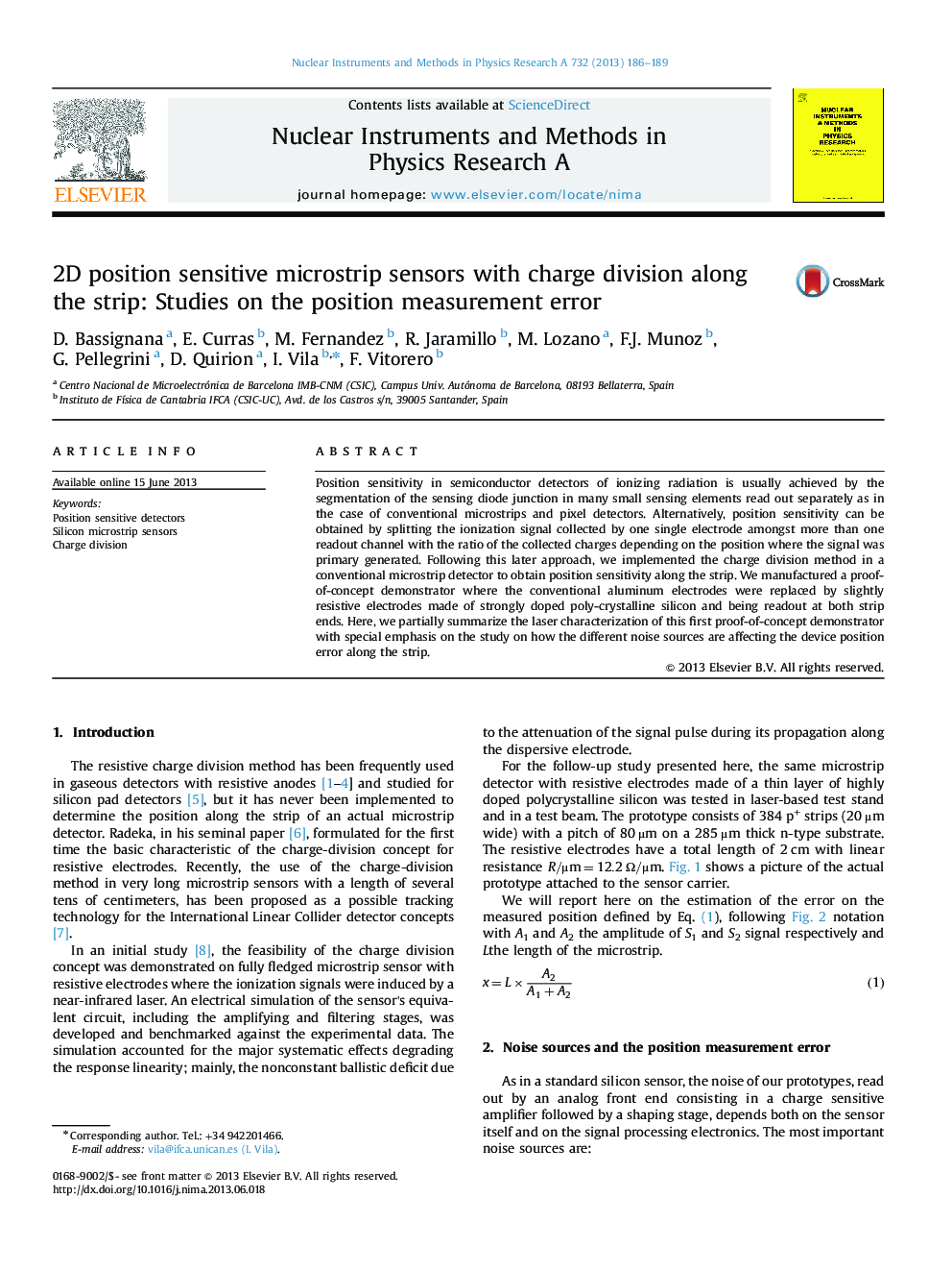 2D position sensitive microstrip sensors with charge division along the strip: Studies on the position measurement error