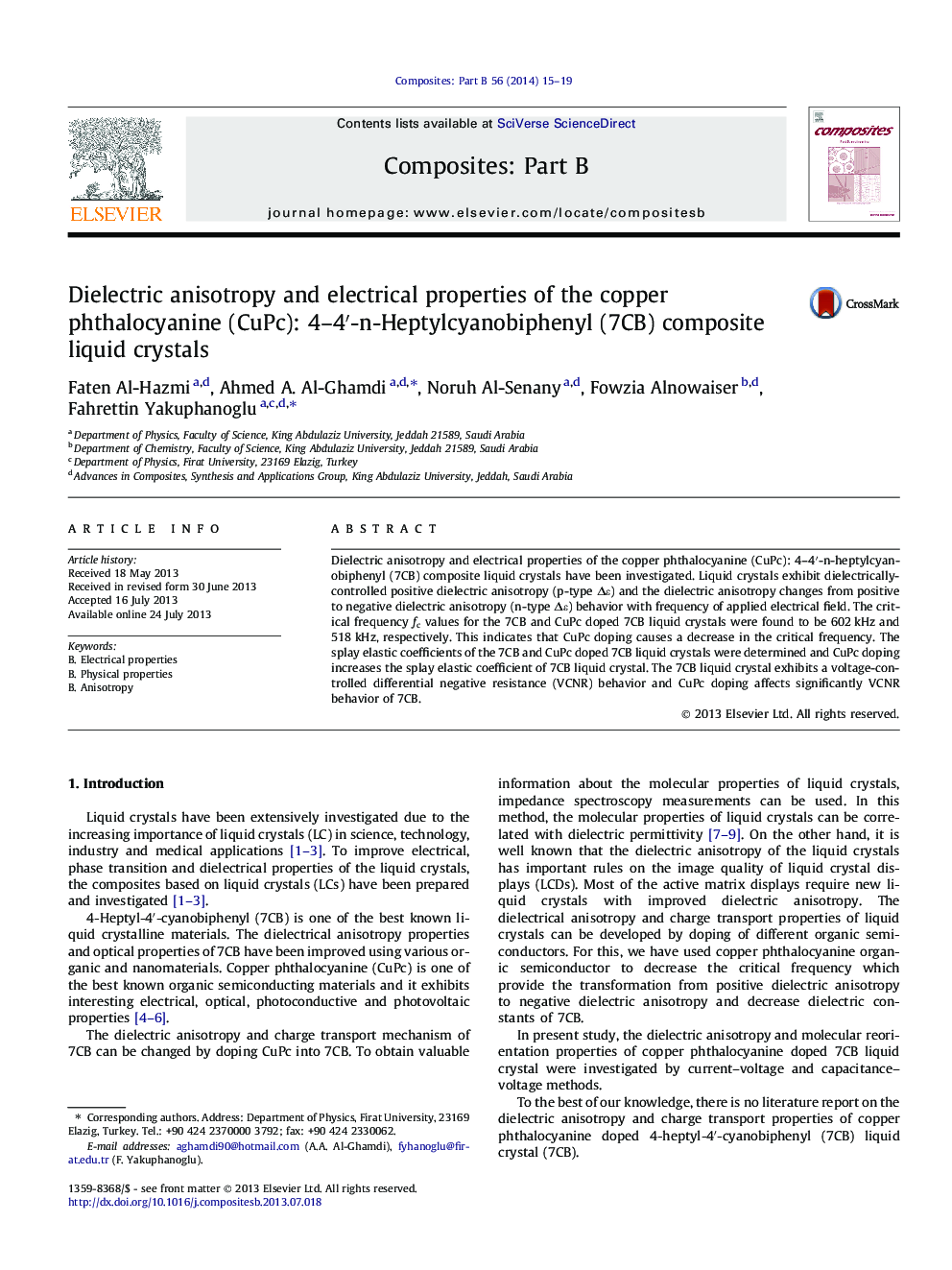 Dielectric anisotropy and electrical properties of the copper phthalocyanine (CuPc): 4–4′-n-Heptylcyanobiphenyl (7CB) composite liquid crystals