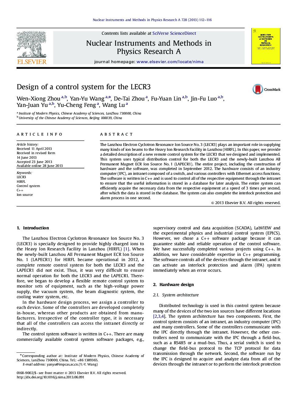 Design of a control system for the LECR3