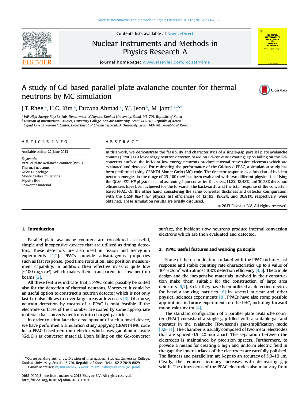 A study of Gd-based parallel plate avalanche counter for thermal neutrons by MC simulation