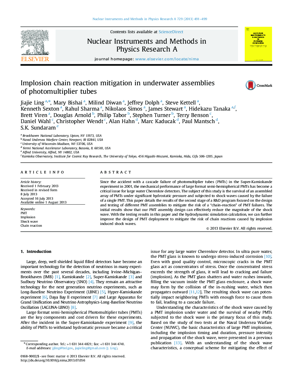 Implosion chain reaction mitigation in underwater assemblies of photomultiplier tubes