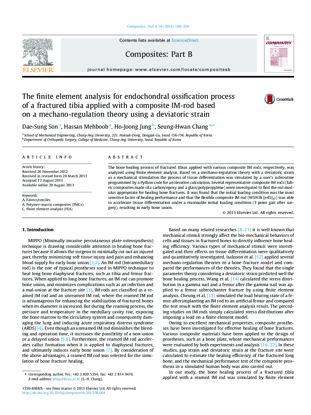 The finite element analysis for endochondral ossification process of a fractured tibia applied with a composite IM-rod based on a mechano-regulation theory using a deviatoric strain