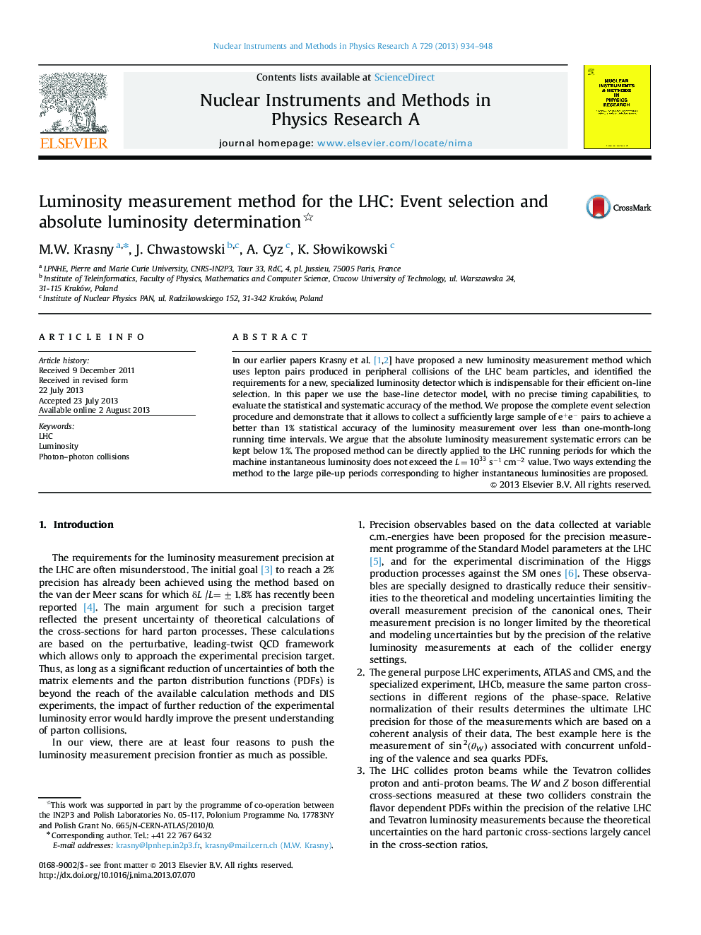 Luminosity measurement method for the LHC: Event selection and absolute luminosity determination