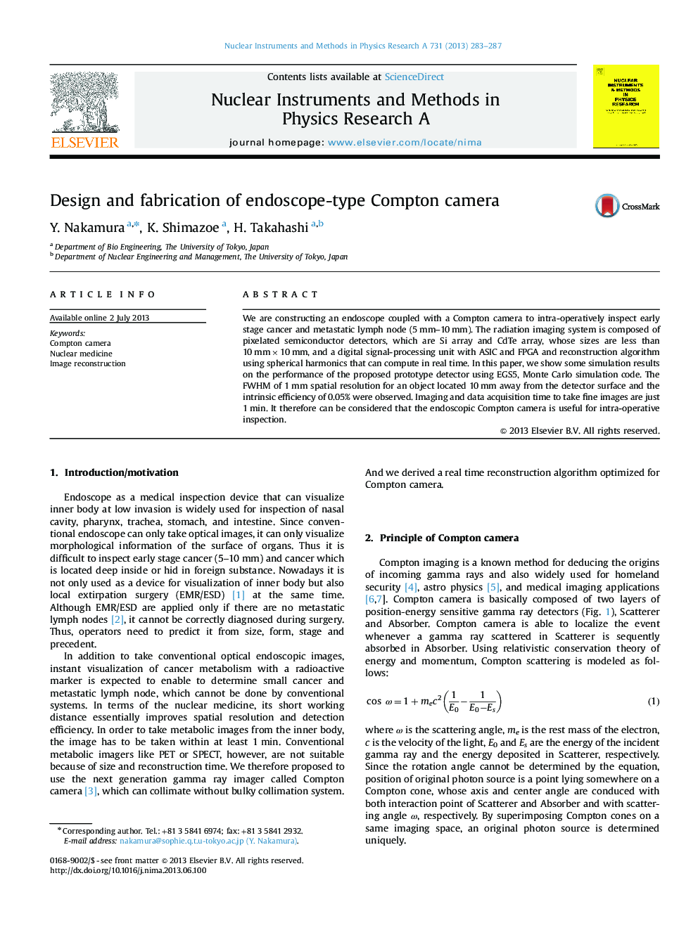 Design and fabrication of endoscope-type Compton camera