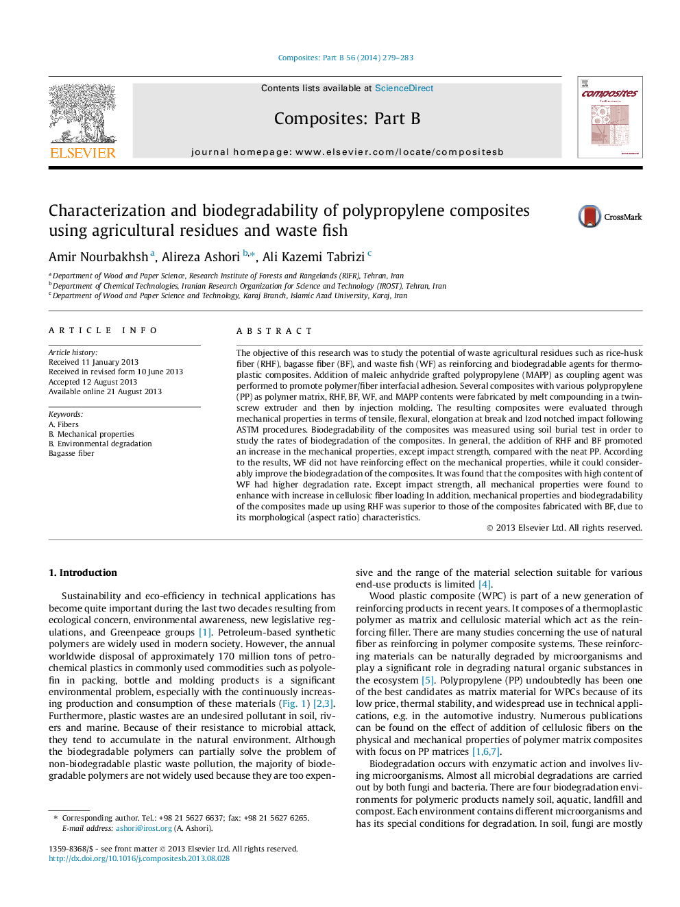 Characterization and biodegradability of polypropylene composites using agricultural residues and waste fish