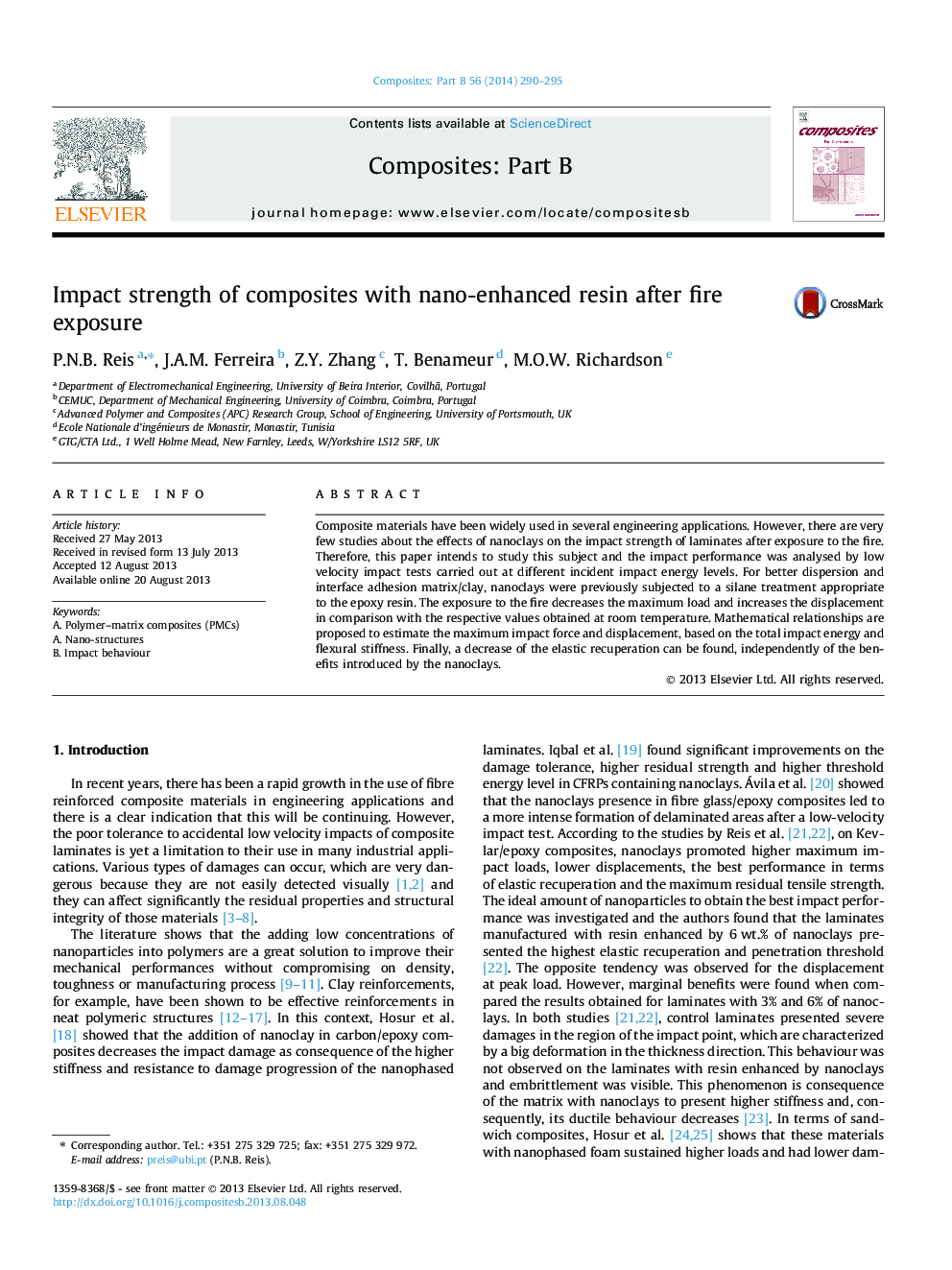 Impact strength of composites with nano-enhanced resin after fire exposure