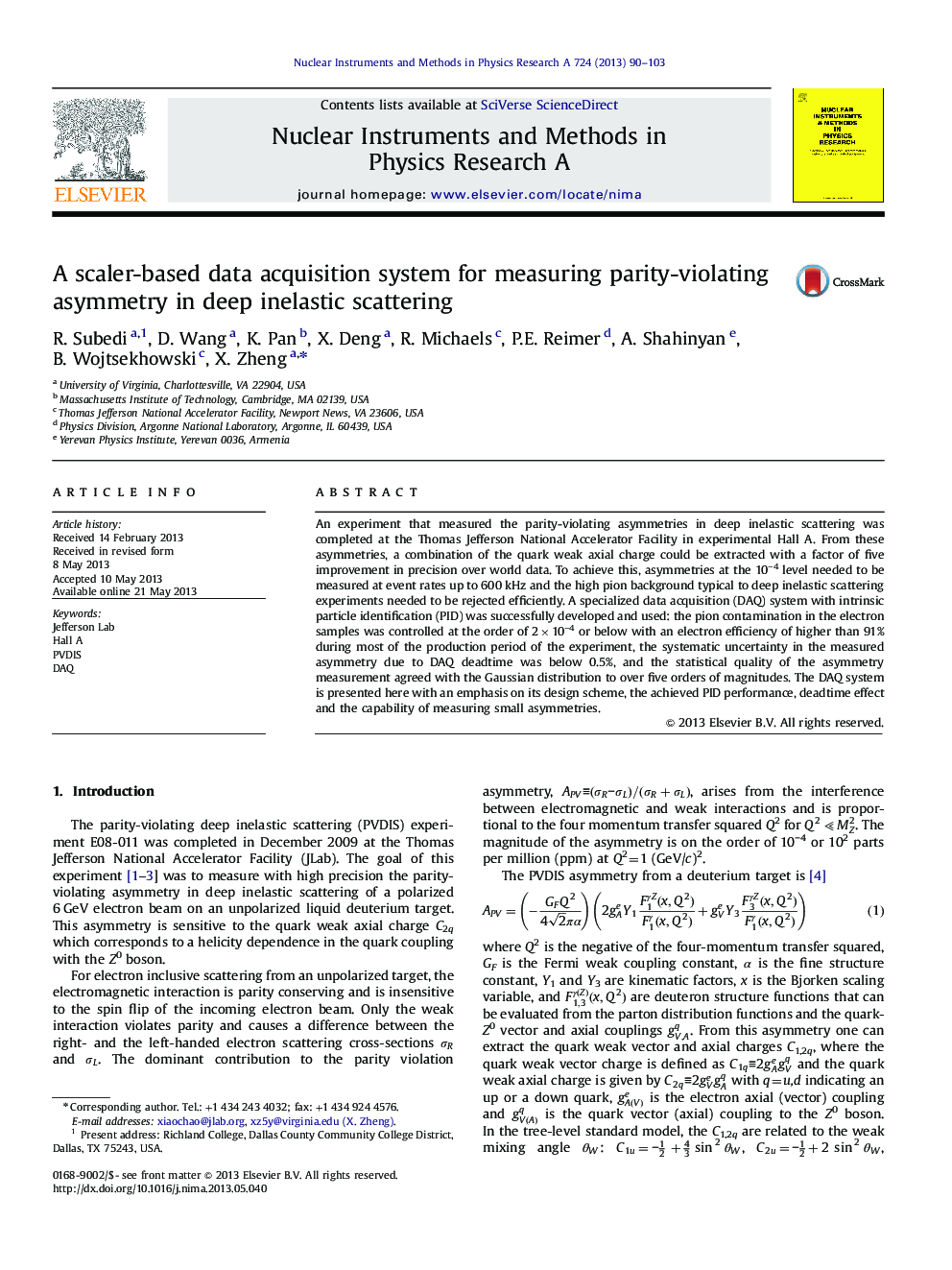 A scaler-based data acquisition system for measuring parity-violating asymmetry in deep inelastic scattering