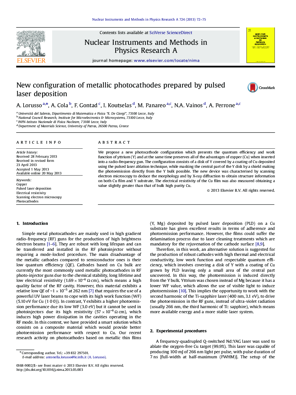 New configuration of metallic photocathodes prepared by pulsed laser deposition