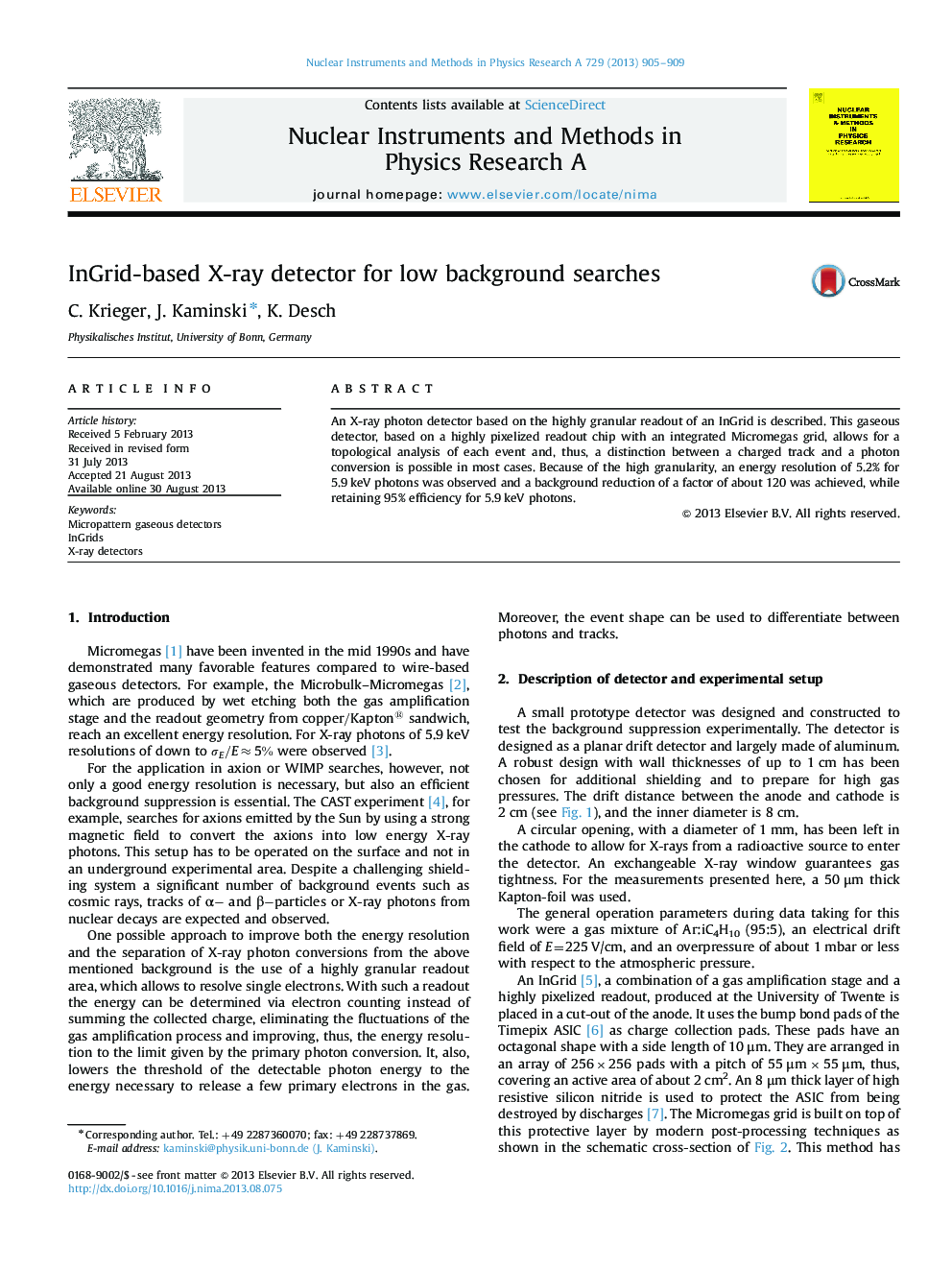 InGrid-based X-ray detector for low background searches