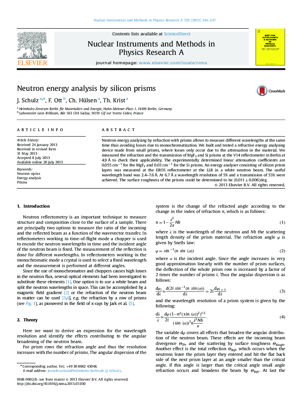 Neutron energy analysis by silicon prisms