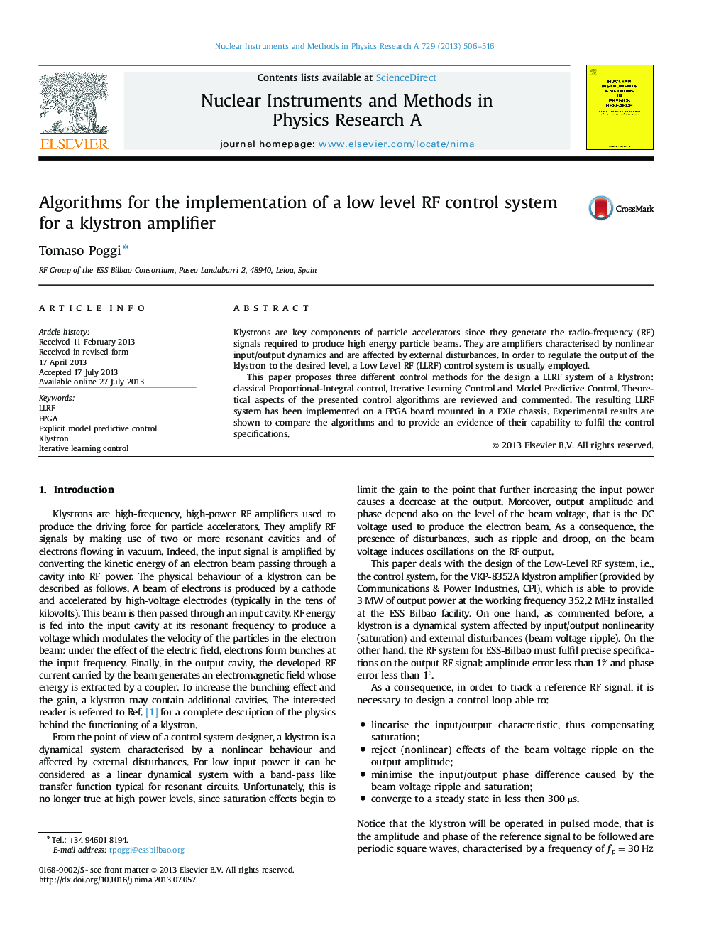 Algorithms for the implementation of a low level RF control system for a klystron amplifier