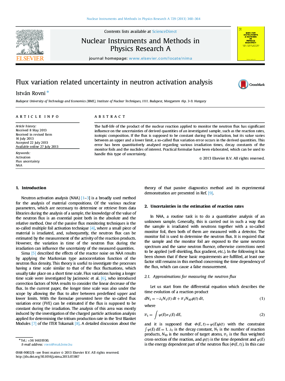 Flux variation related uncertainty in neutron activation analysis